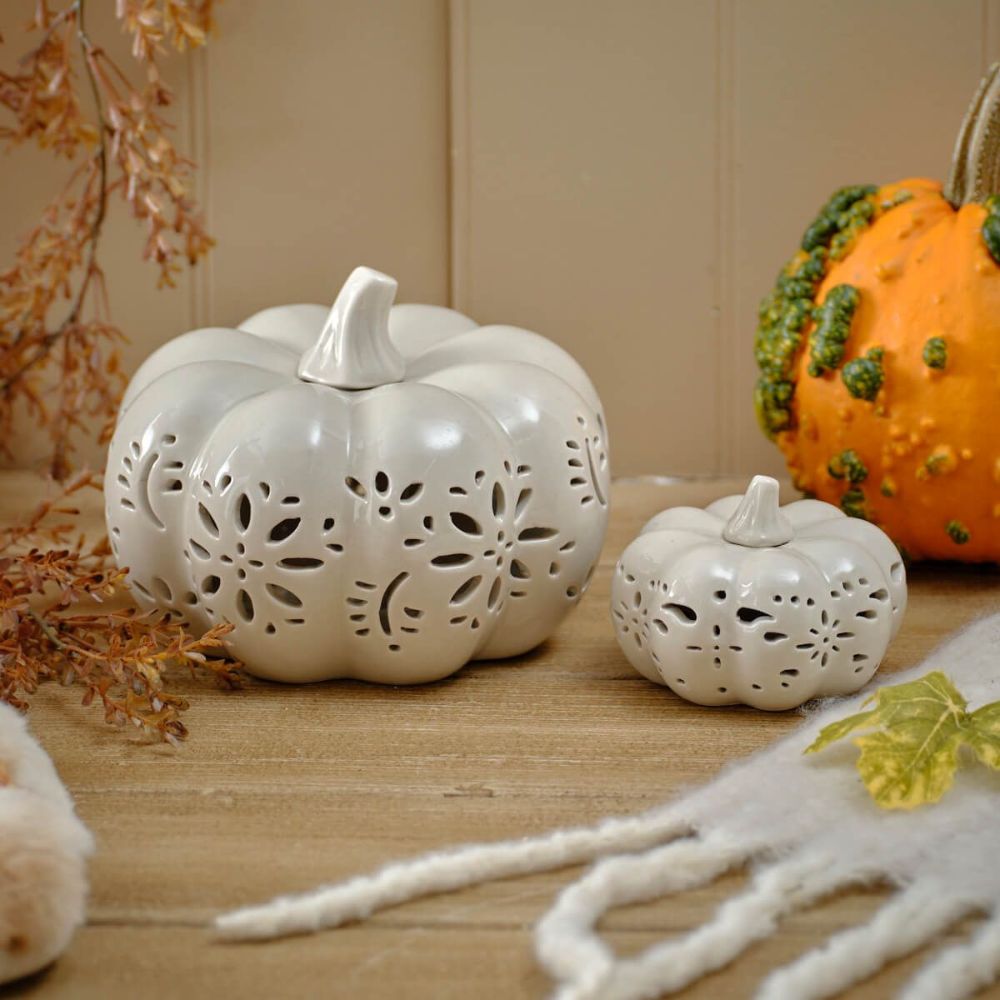 Richard Langs 18.5cm White Ceramic LED Harvest Pumpkin Ornament
