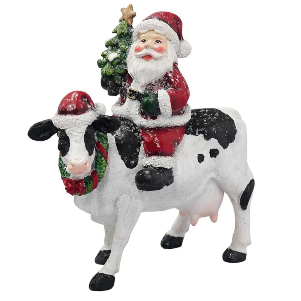 Richard Langs 15cm Christmas Santa Riding Cow Ornament