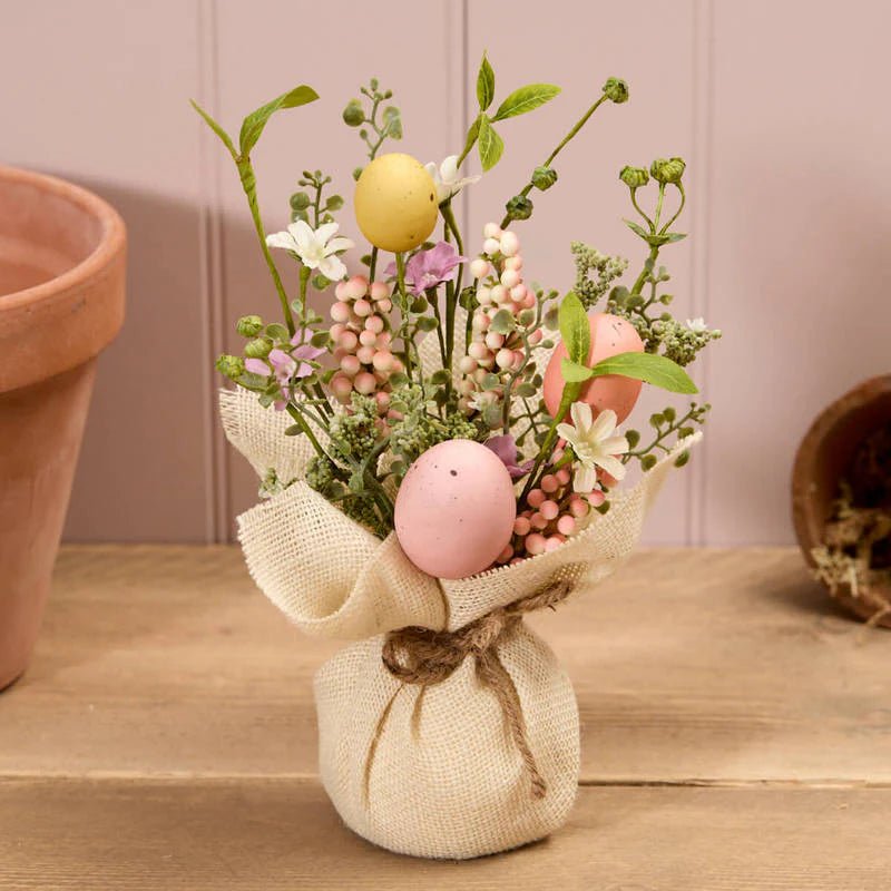 Richard Langs 28cm Faux Flower Table Decoration With Eggs - Spring Décor - Old Railway Line Garden Centre