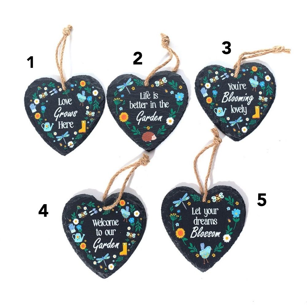 Richard Langs Blossom & Bloom Slate Hanging Heart Plaques - (Choice of 5)