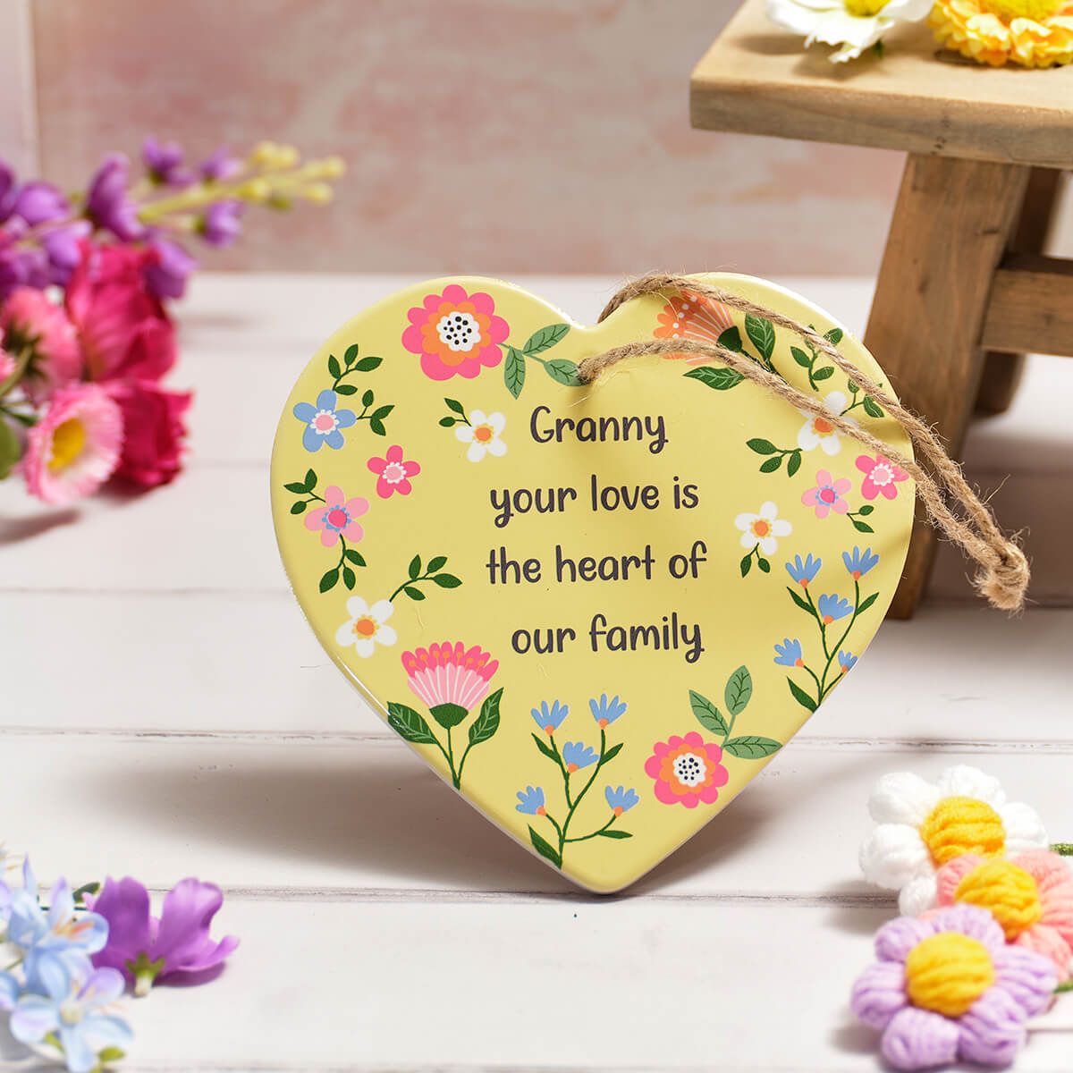 Richard Lang 15cm Bright & Beautiful Ceramic 'Granny Heart of Family' Hanging Heart