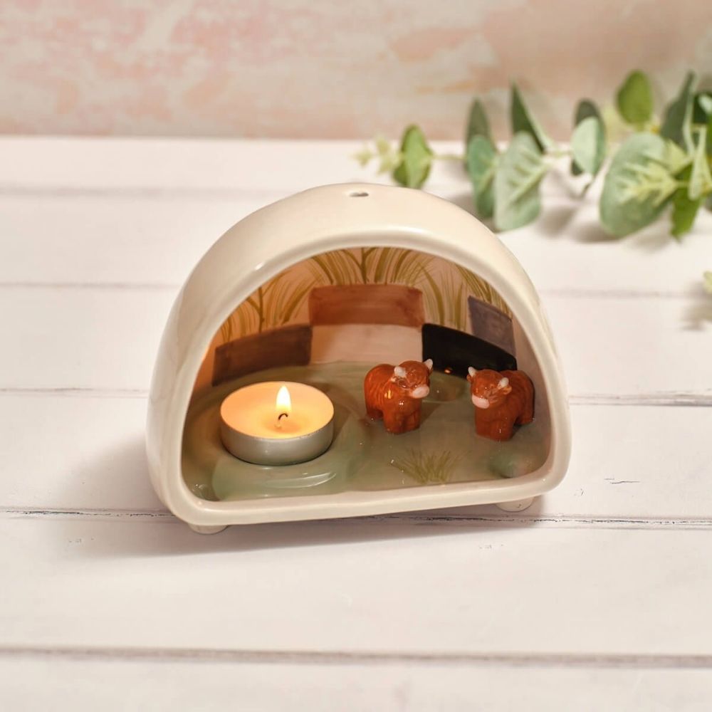 Richard Langs Two Highland Cows Ceramic Tealight Holder