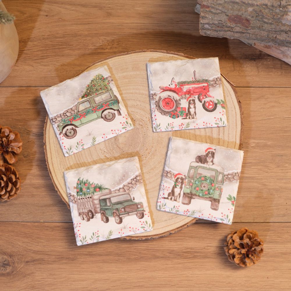 Richard Langs Christmas Farm Scene Slate Coaster (Choice of 4)