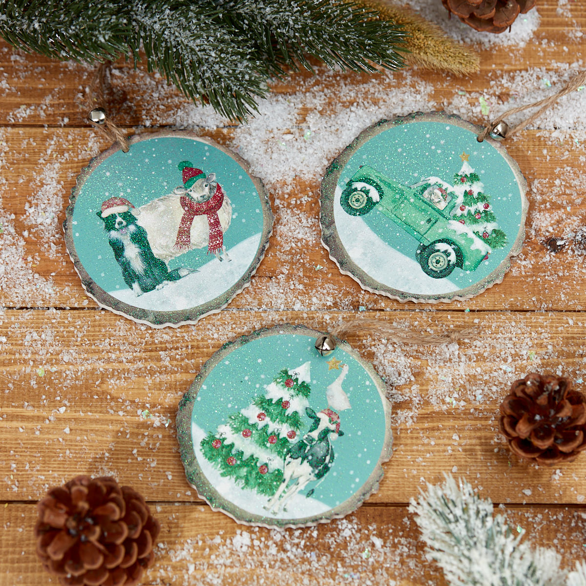 Richard Langs Christmas Farming Wooden Hanging Decorations (Choice of 3)