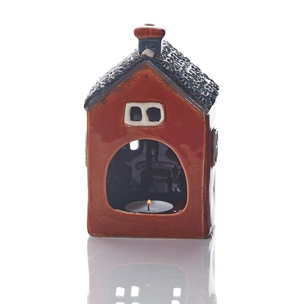 Richard Langs Cottage Stoneware Tealight Holder - Orange - Old Railway Line Garden Centre