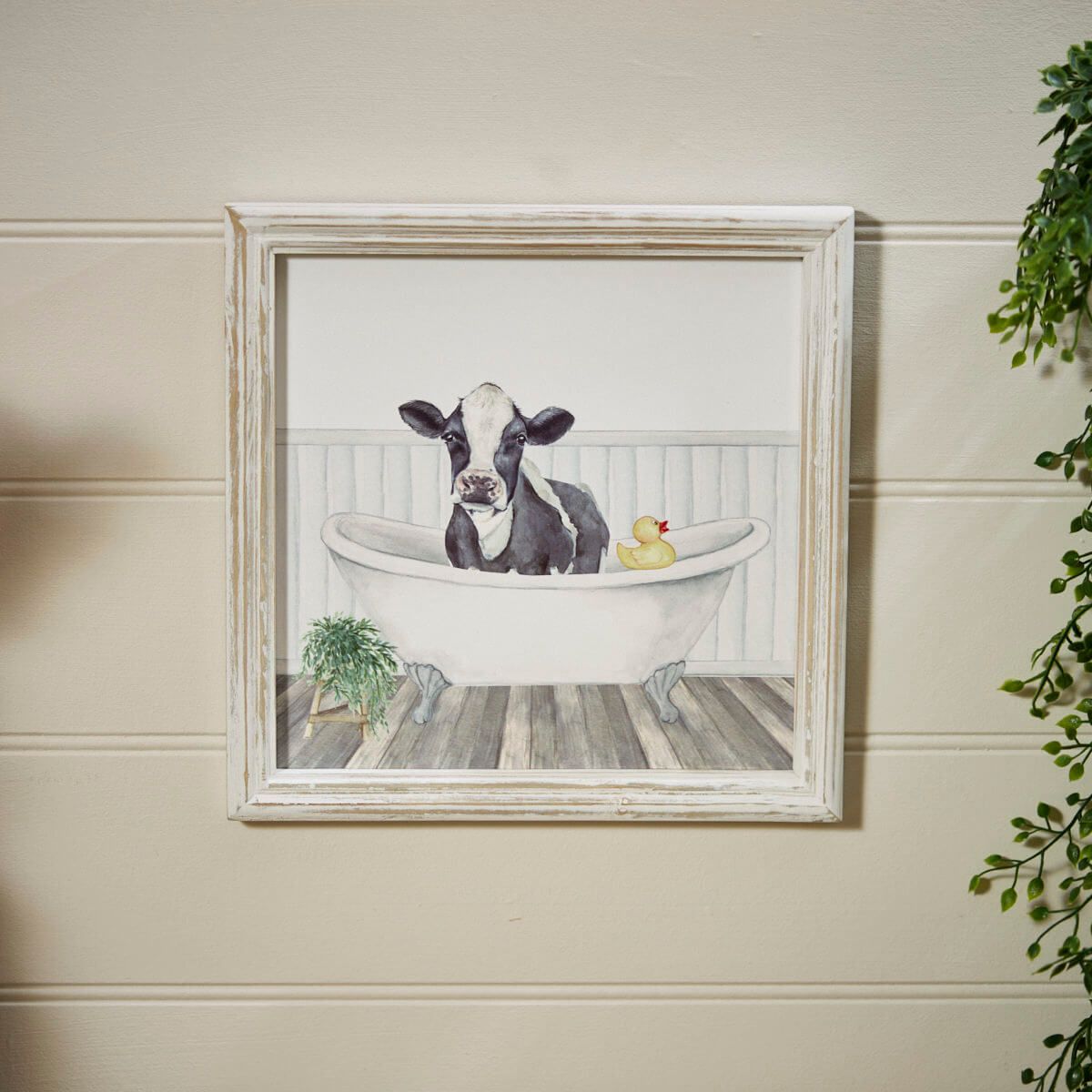 Richard Langs 'Cow in the Bath' Wooden Frame Plaque - 8FL691 - Old Railway Line Garden Centre