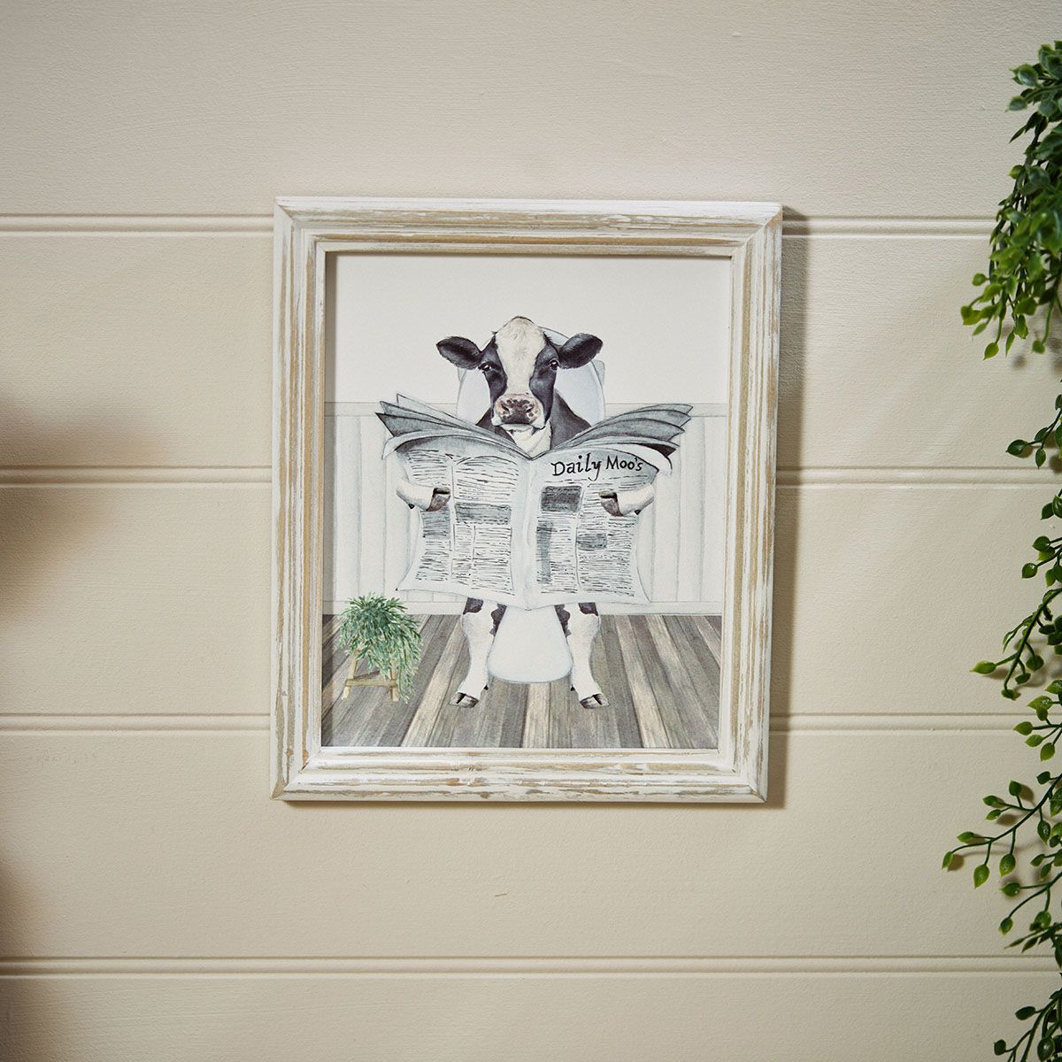 Richard Langs 'Cow on the Toilet' Wood Printed Plaque - 8HL292 - Old Railway Line Garden Centre