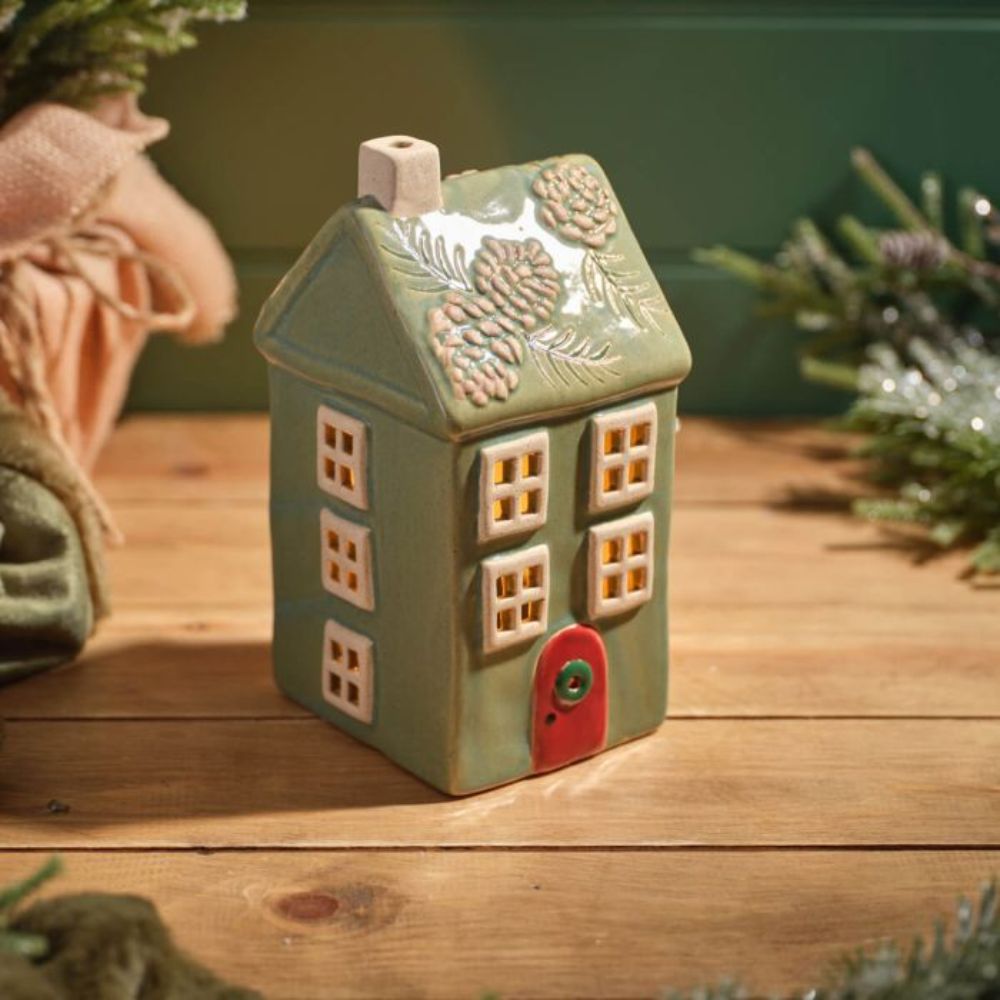 Richard Langs 19cm Evergreen Christmas Stoneware House Candle Holder