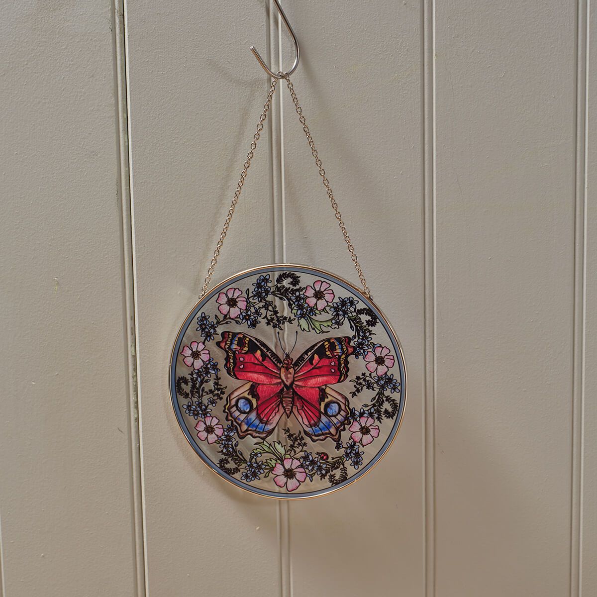 Richard Lang 16cm Garden Birds Butterfly Glass Hanging Suncatcher