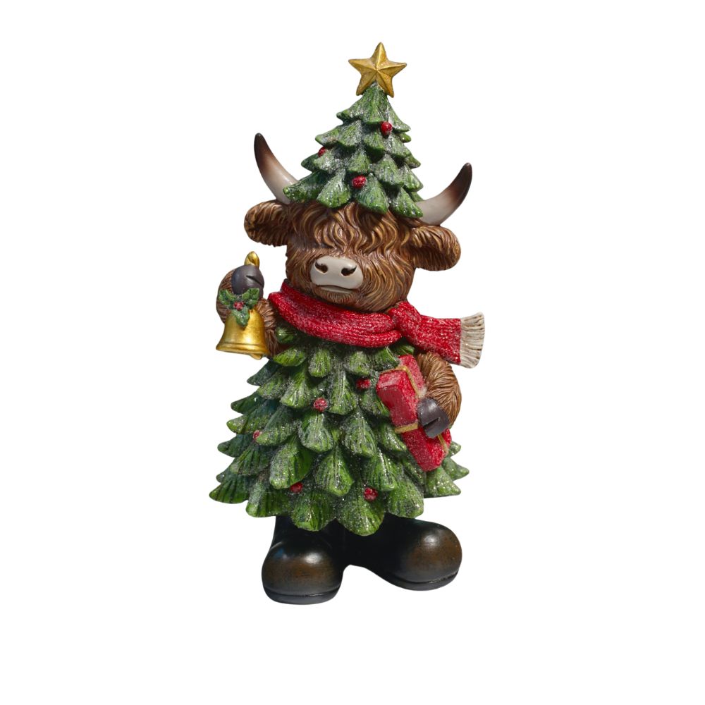 Richard Langs Highland Cow in Christmas Tree Outfit