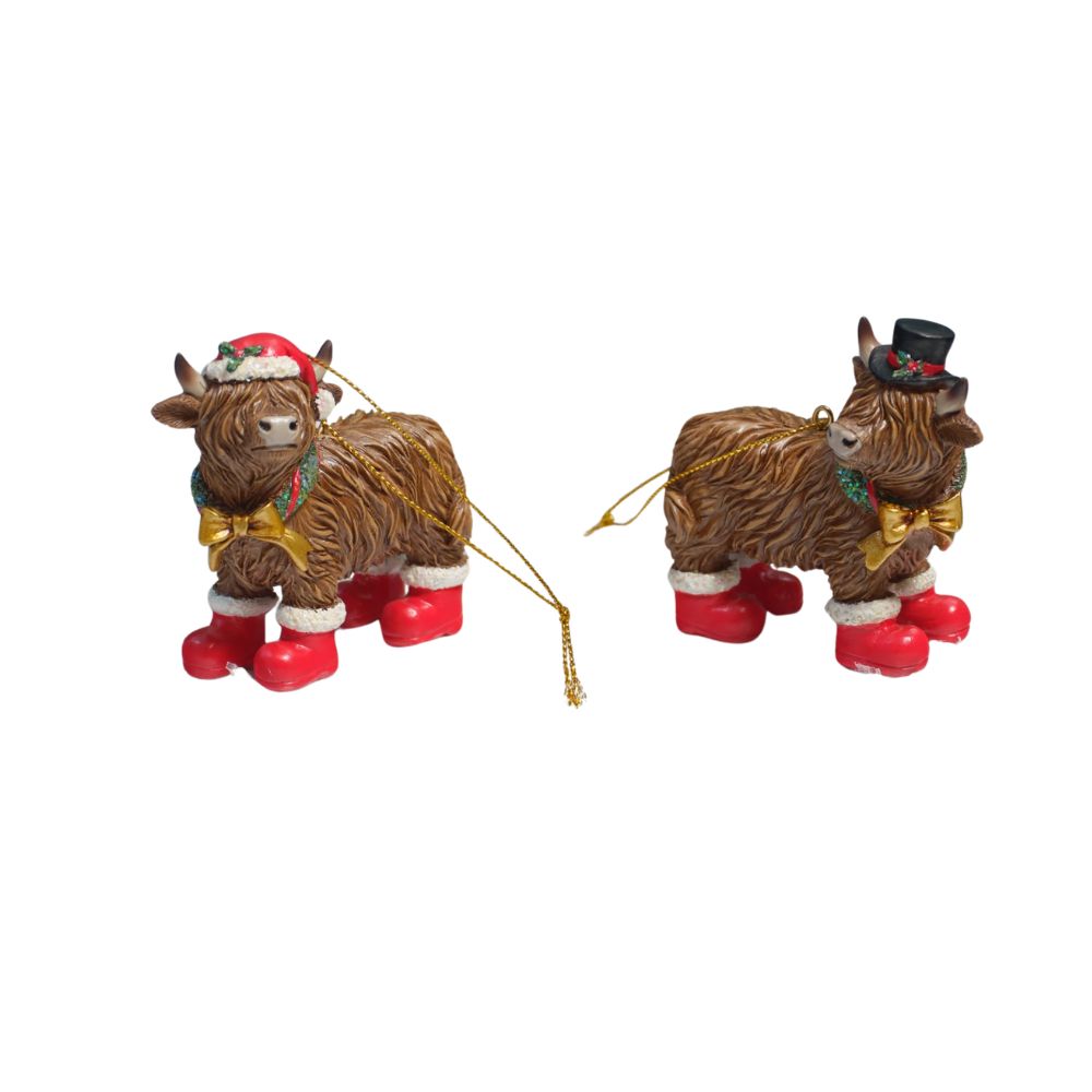 Richard Langs Highland Cow with Boots Hanging Decoration (Choice of 2)
