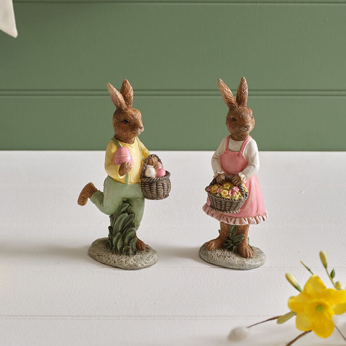 Richard Langs 17cm Meadow Fields 'Mr & Mrs' Rsbbit with Basket Ornament (Choice of 3)