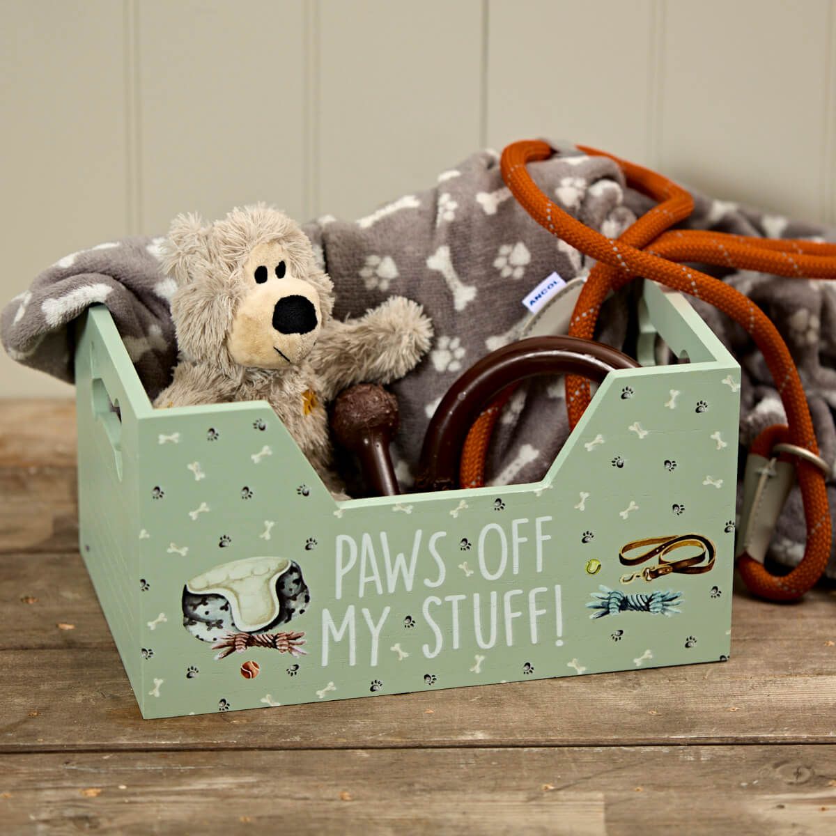 Richard Langs 'Paws Off My Stuff' Dog Wooden Toy Box - 8DG351 - Old Railway Line Garden Centre