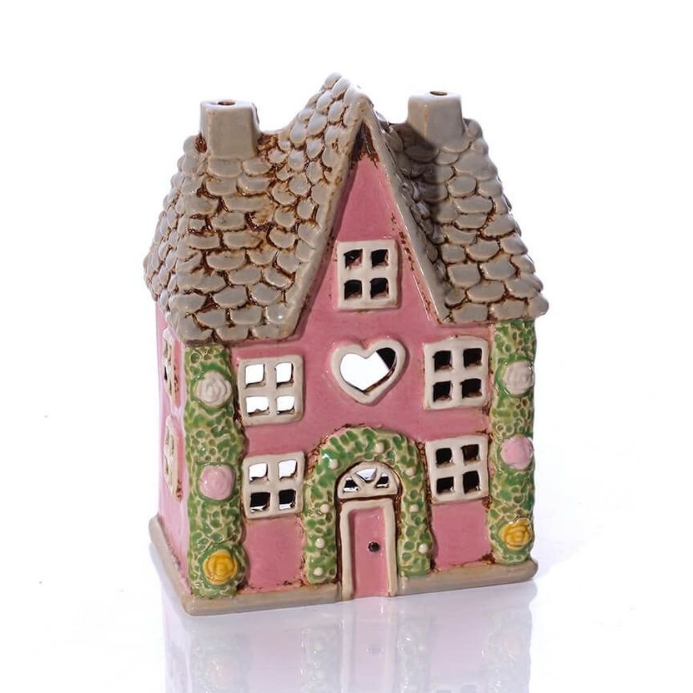 Richard Langs Rose Garland Cottage Tealight House - Pink - Old Railway Line Garden Centre