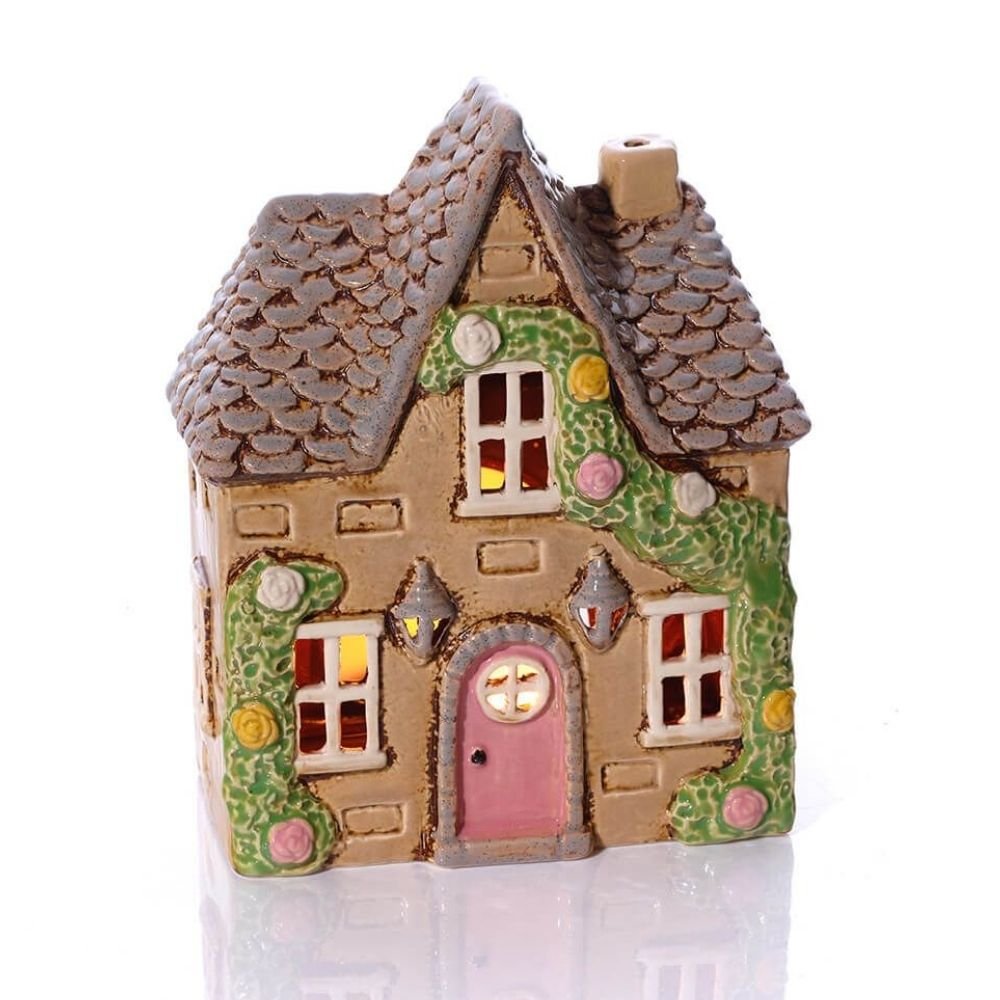 Richard Langs Rose Garland Cottage Tealight House - Yellow - Old Railway Line Garden Centre