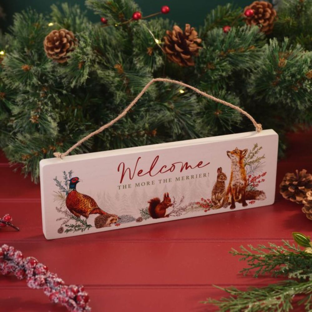 Richard Langs 30cm Woodland Noel 'Welcome' Wooden Plaque