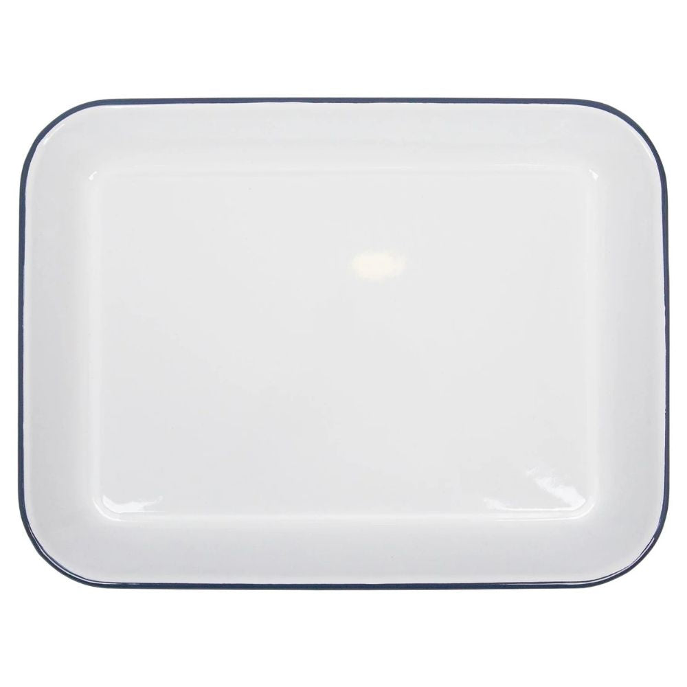 Rinkit 34cm White Rectangle Enamel Baking Tray