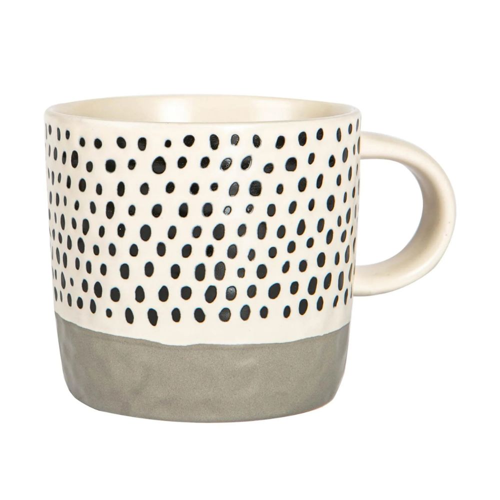 Rinkit 385ml Grey Colour Block Spot Portuguese Stoneware Coffee Mug