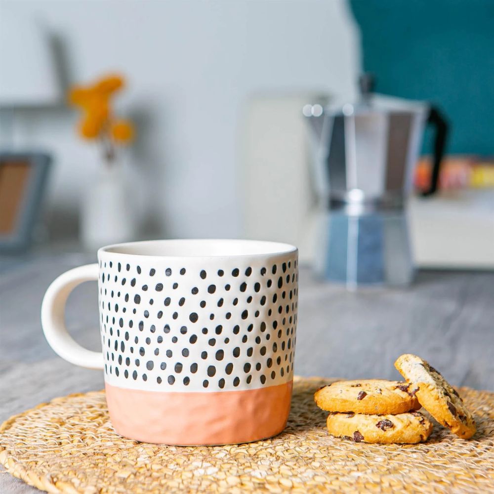 Rinkit 385ml Pink Colour Block Spot Portuguese Stoneware Coffee Mug