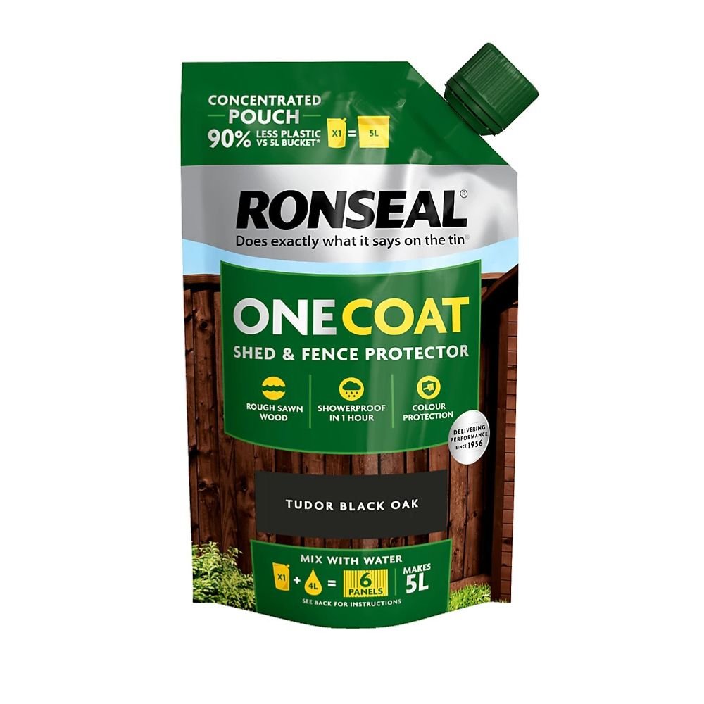 Ronseal 950ml One Coat Shed & Fence Pouch - Tudor Black Oak - Old Railway Line Garden Centre