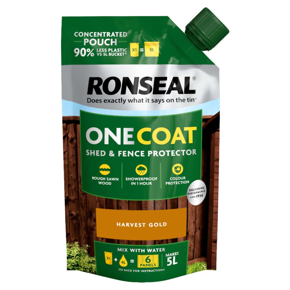 Ronseal 950ml One Coat Shed & Fence Refill Pouch - Harvest Gold