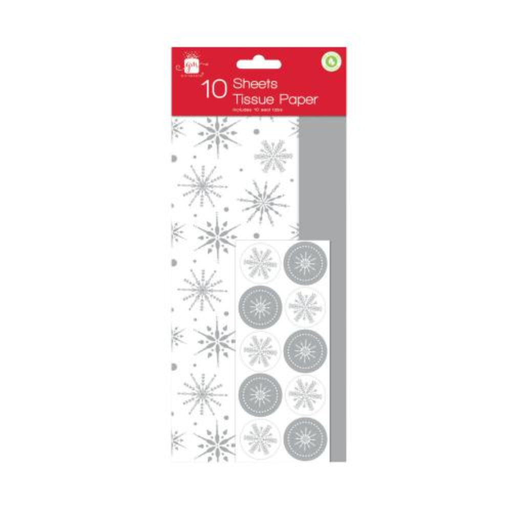 Pack of tissue paper with snowflake designs on a white background