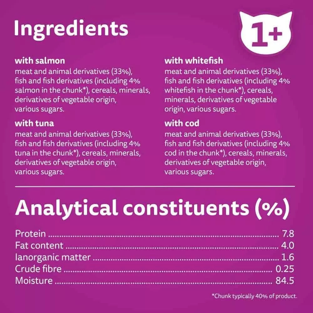 Whiskas 40x85g Pouches 1+ Fish Favourites in Jelly