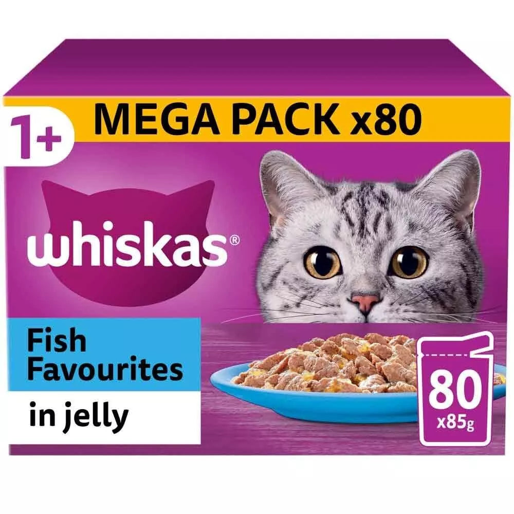 Whiskas 40x85g Pouches 1+ Fish Favourites in Jelly