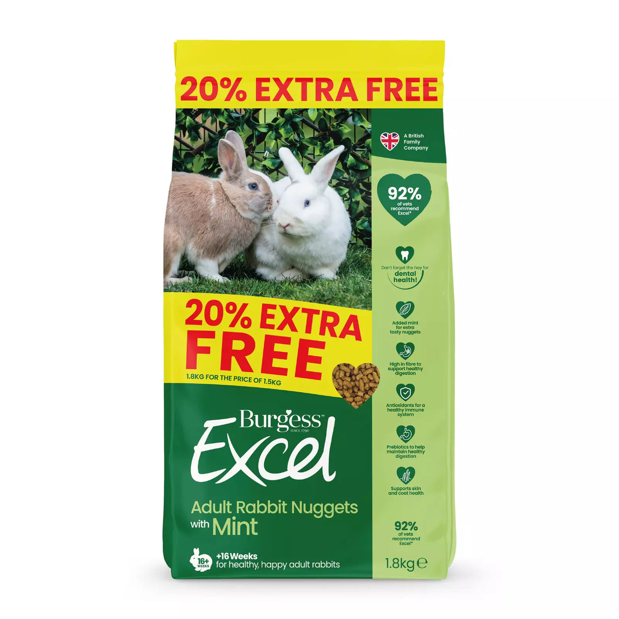 Burgess Excel 1.5kg Adult Rabbit Nuggets with Mint