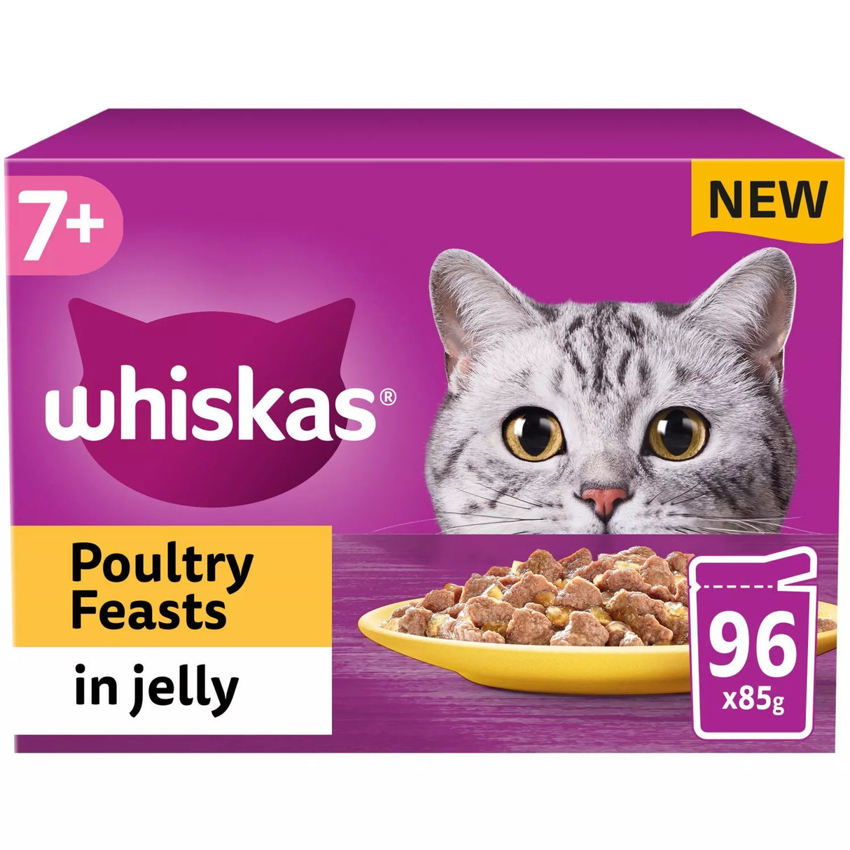 Whiskas 12x85g Poultry Feasts 7+ Senior Wet Cat Food Pouches in Jelly