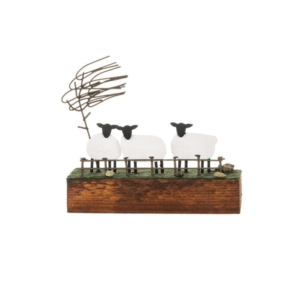 Shoeless Joe 12cm Three Sheep on a Wooden Block - Old Railway Line Garden Centre
