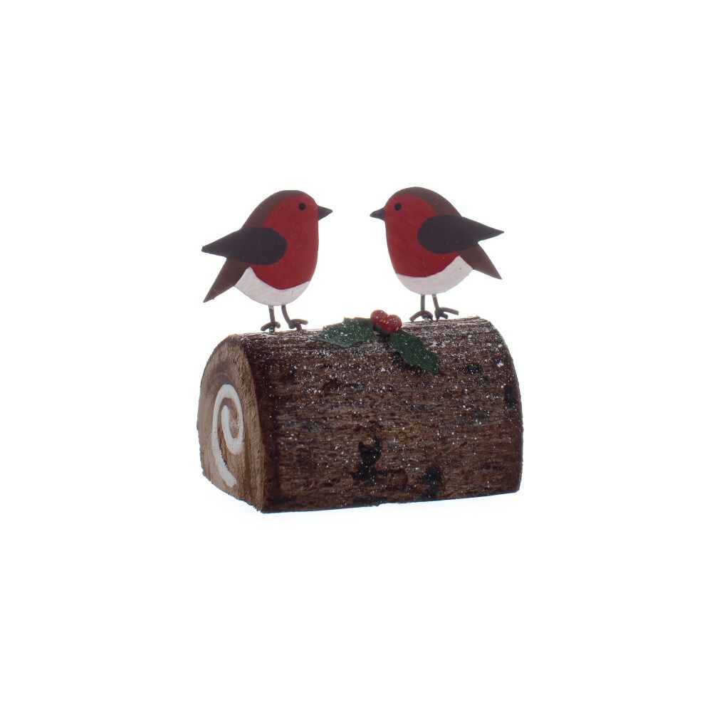 Shoeless Joe 7cm Robins on a Yule Log Ornament