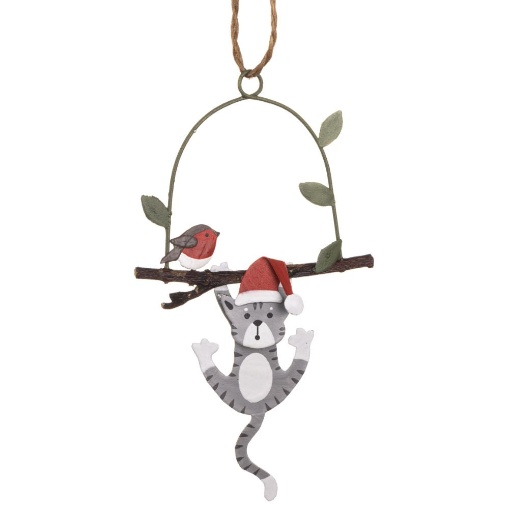 Shoeless Joe Cat Swinging on Branch Hanging Decoration