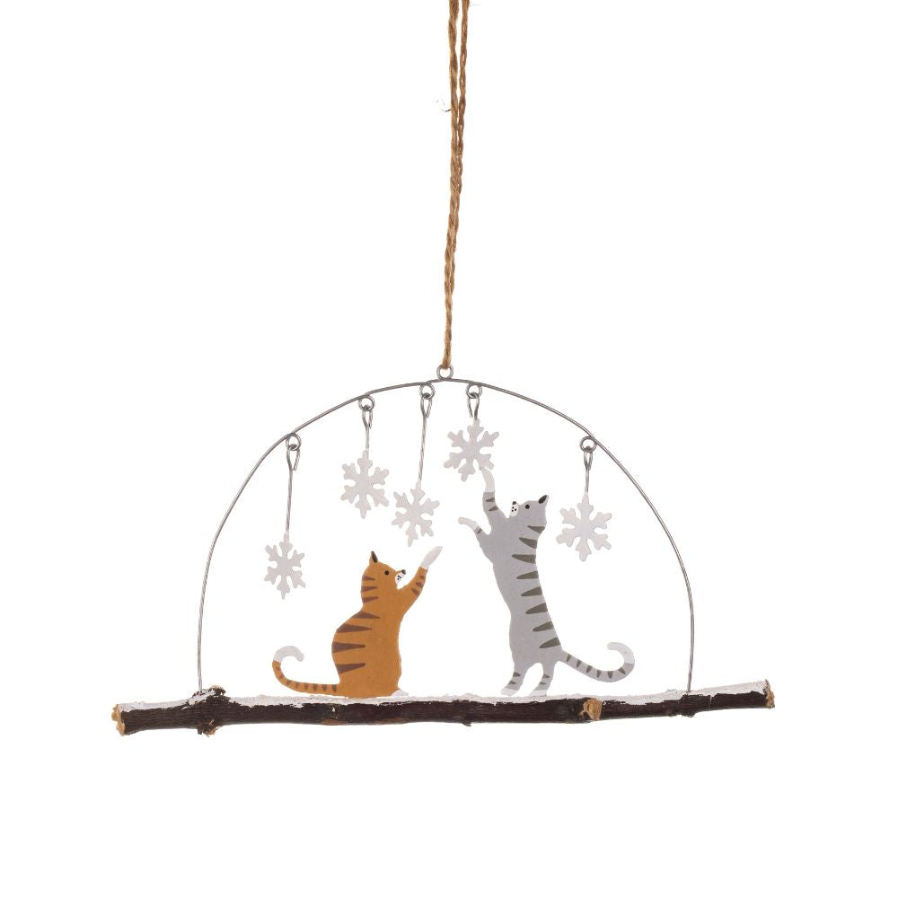 Shoeless Joe Cats Playing in Snowflakes Hanging Decoration