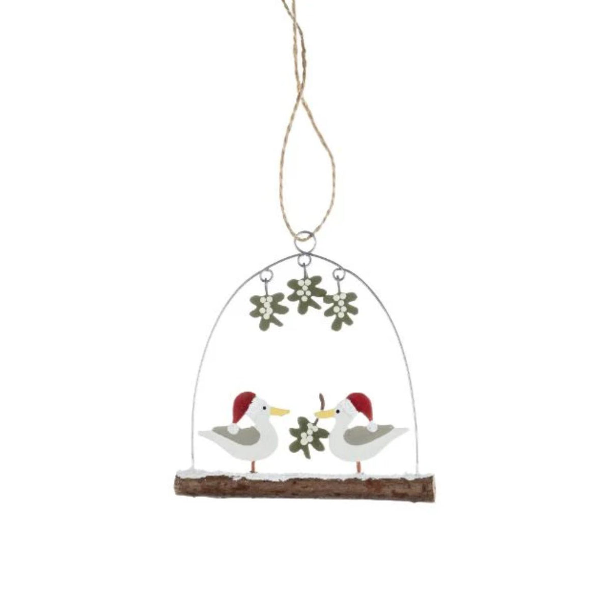 Shoeless Joe Two Mistletoe Seagulls on Twig Hanging Decoration