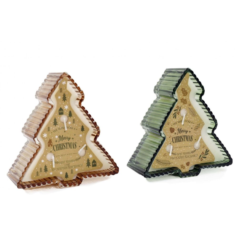 Sifcon 15cm Christmas Tree Shape Glass Candle (Choice of 2)
