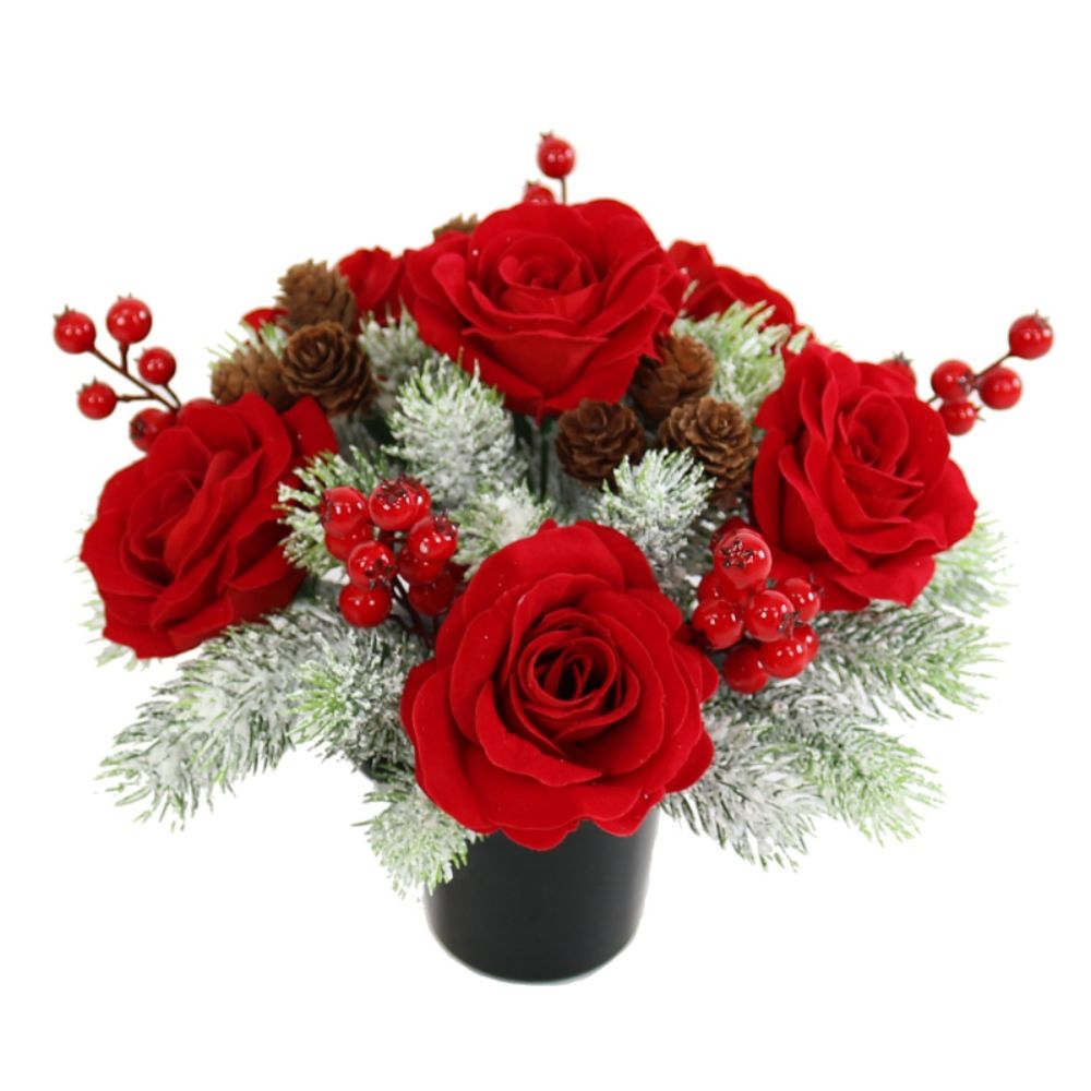 Sincere 25cm Velvet Rose Pine Berry Cone Grave Pot