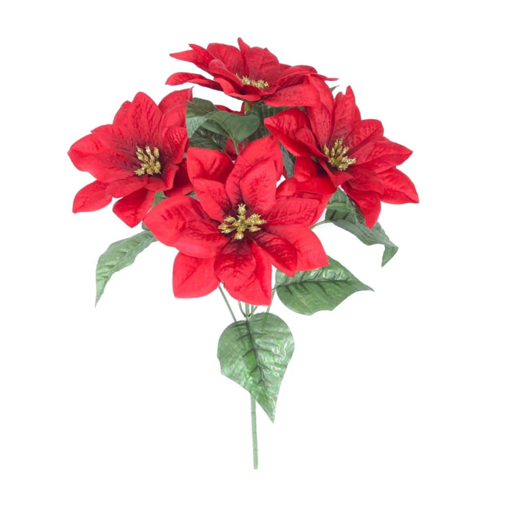 Sincere 37cm Poinsettia Glitter Centre x5 Bouquet