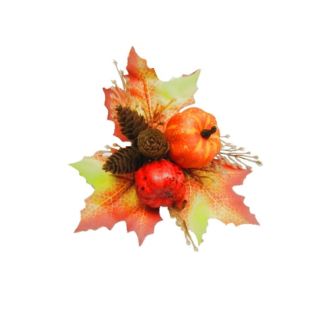 Sincere Floral 20cm Artificial Autumn Pumpkin Pick with Leaves