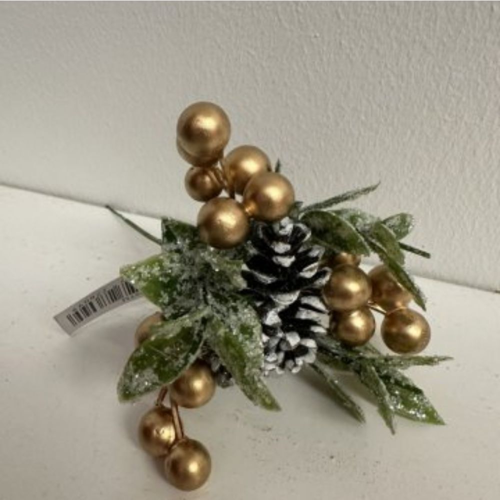 Sincere Floral 20cm Gold Berry & Pinecone Pick