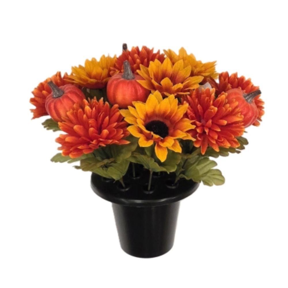 Sincere Floral 25cm Sunflower, Chrysanthemum & Pumpkin Grave Pot