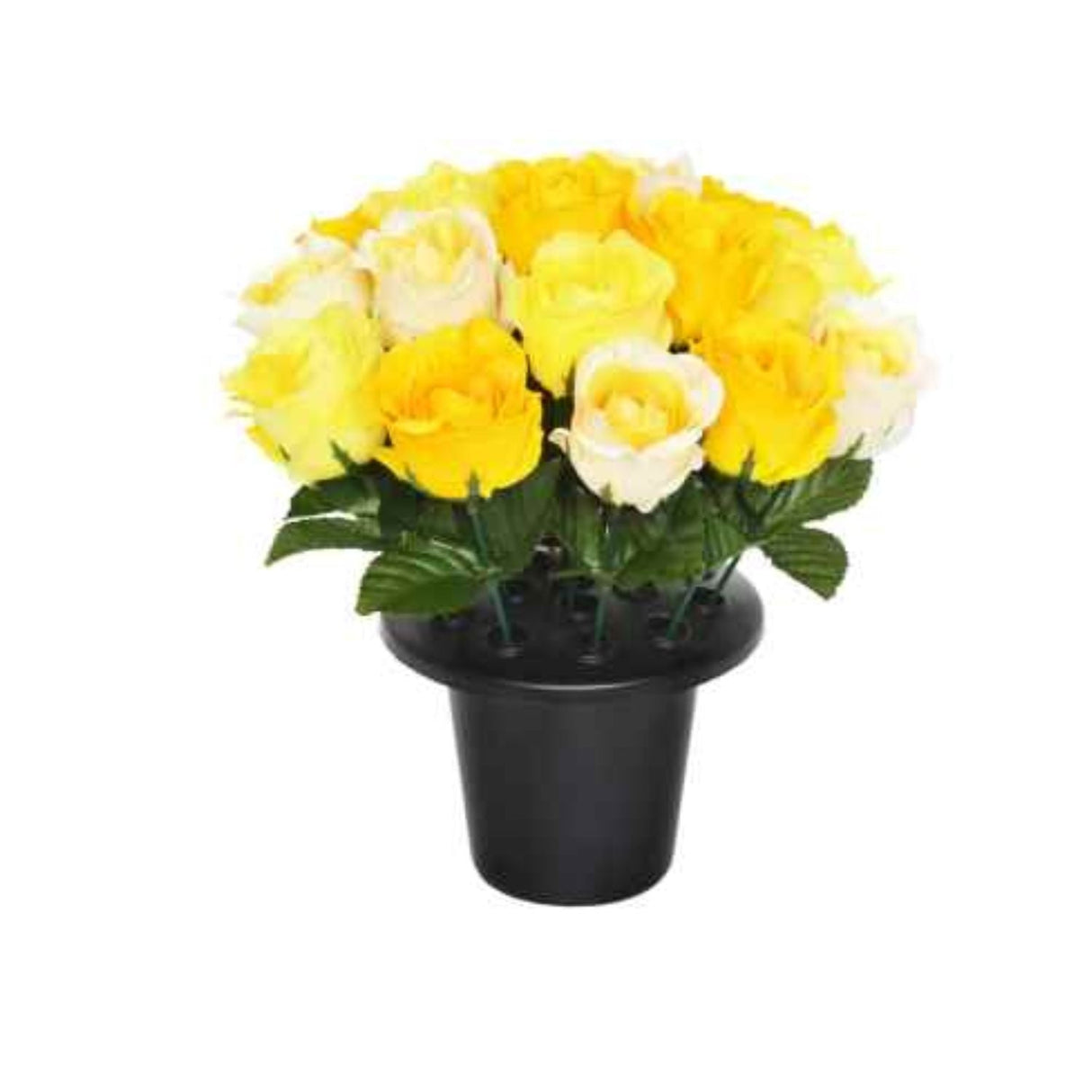 Sincere Floral 25cm Yellow Open Rose Grave Pot - Old Railway Line Garden Centre