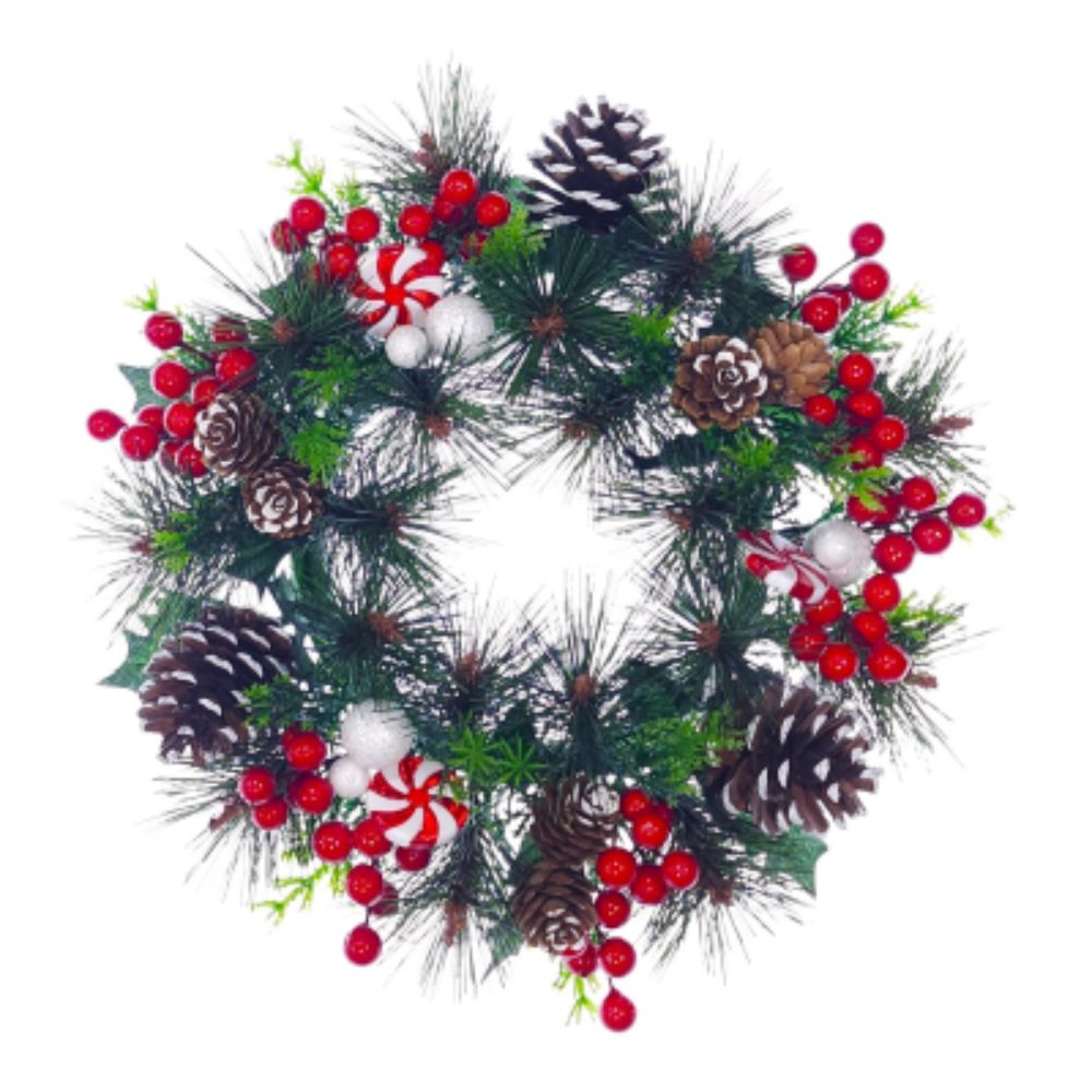 Sincere Floral 36cm Red Berry & Candy Cane Wreath