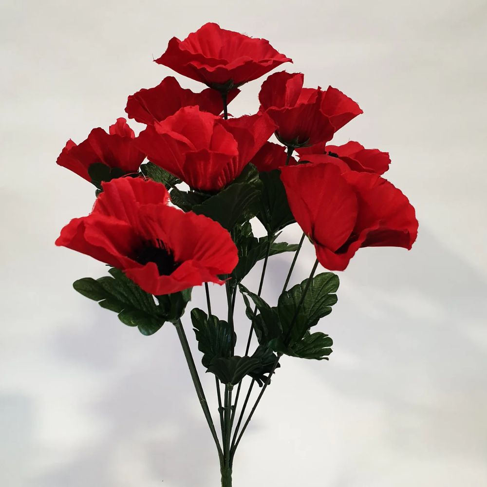 Sincere Floral 43cm Artificial Red Poppy Bouquet