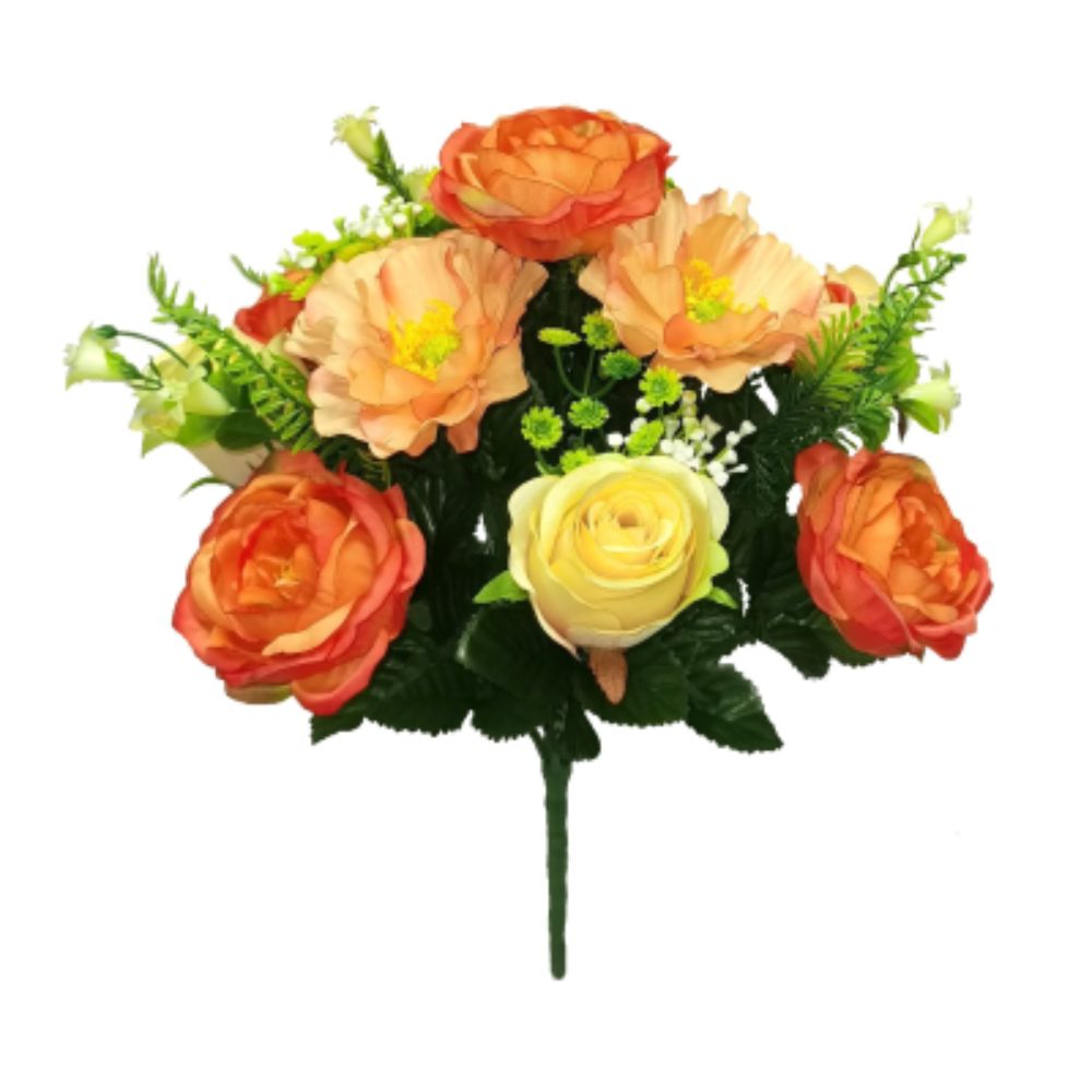 Sincere Floral 38cm Orange Poppy Rose Blossom Foliage Bouquet