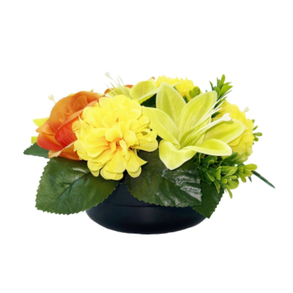 Sincere Floral 24cm Orange Rose Lily Chrysanthemum Pot