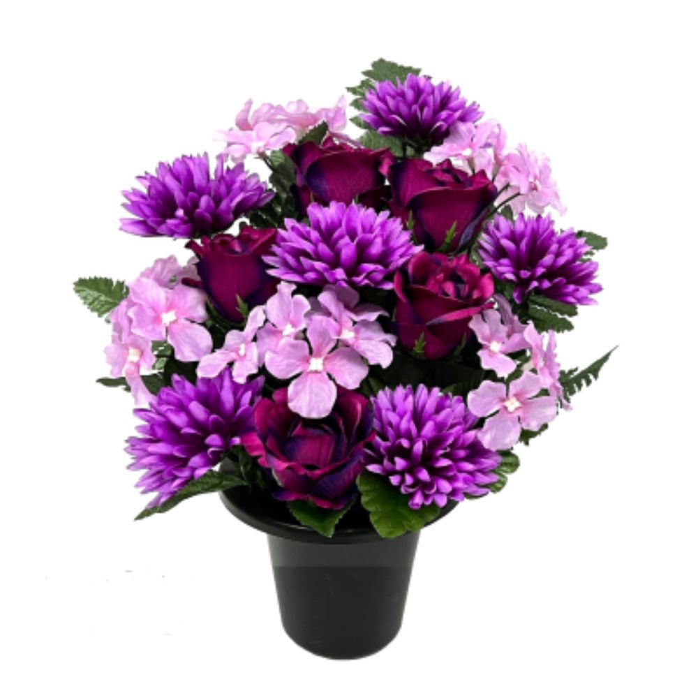 Sincere Floral 29cm Purple Frontal Rose Hydrangea Grave Pot