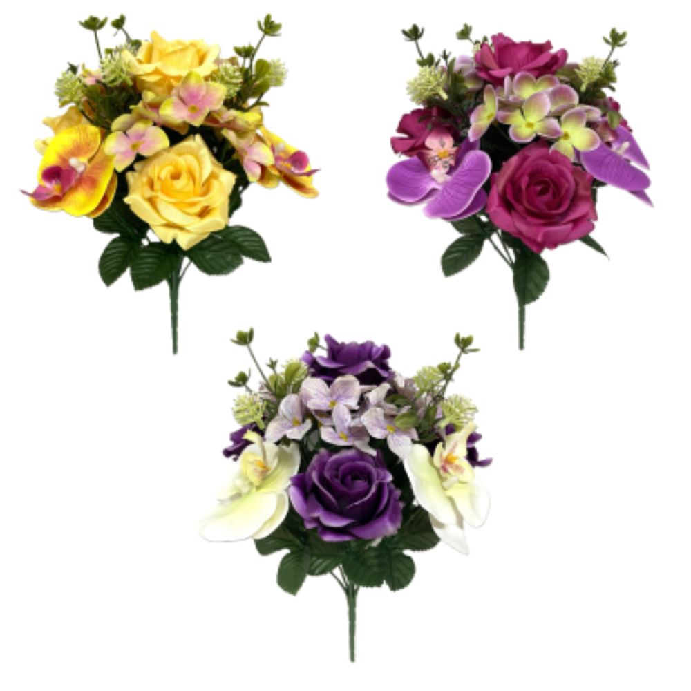 Sincere Floral 34cm Rose Orchid Hydrangea Bouquet (Choice of 3)