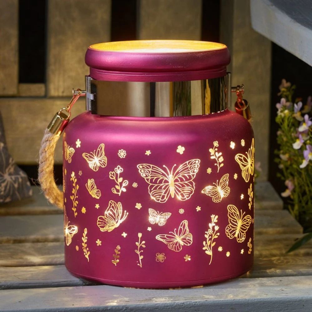 Smart Solar 17cm Papillon Lantern - Pink