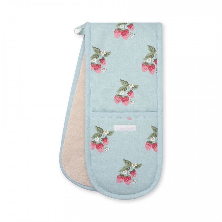 Sophie Alport Strawberries Blue Double Oven Glove - Old Railway Line Garden Centre